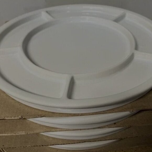 NIB Trudeau Fondue Sushi Appetizer Plate 10" Divided Round Stoneware Set 4 - Picture 2 of 3